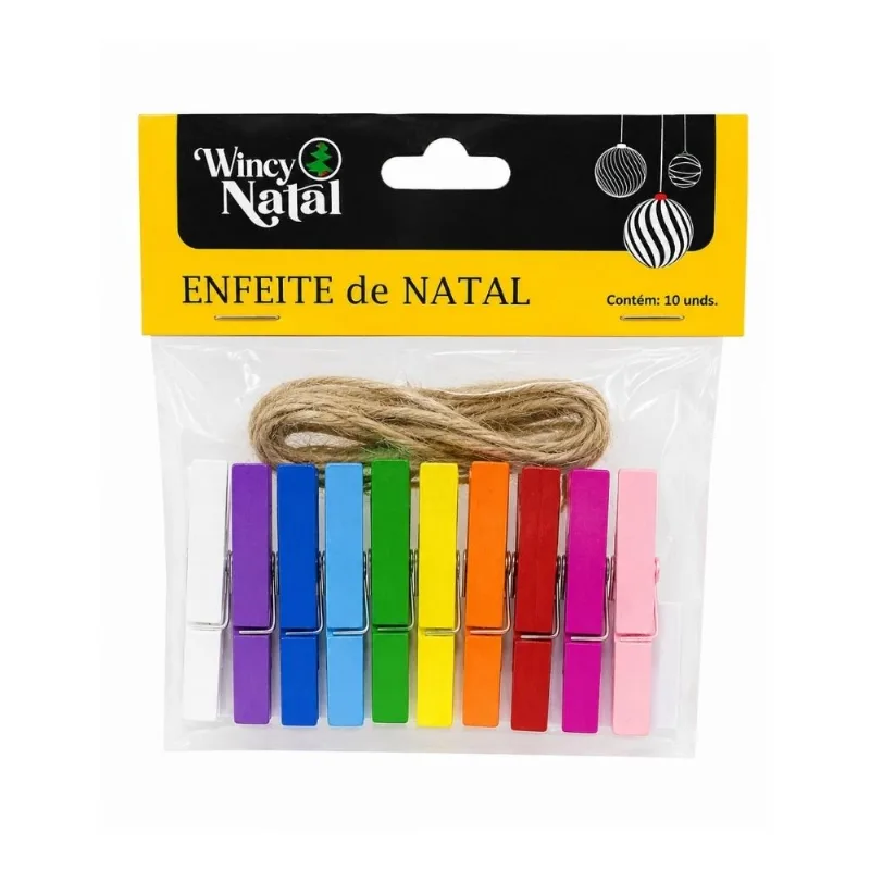 Pregador Natalino Wincy 10 Unidades Colorido 4,8cm NTA0198 (MP)