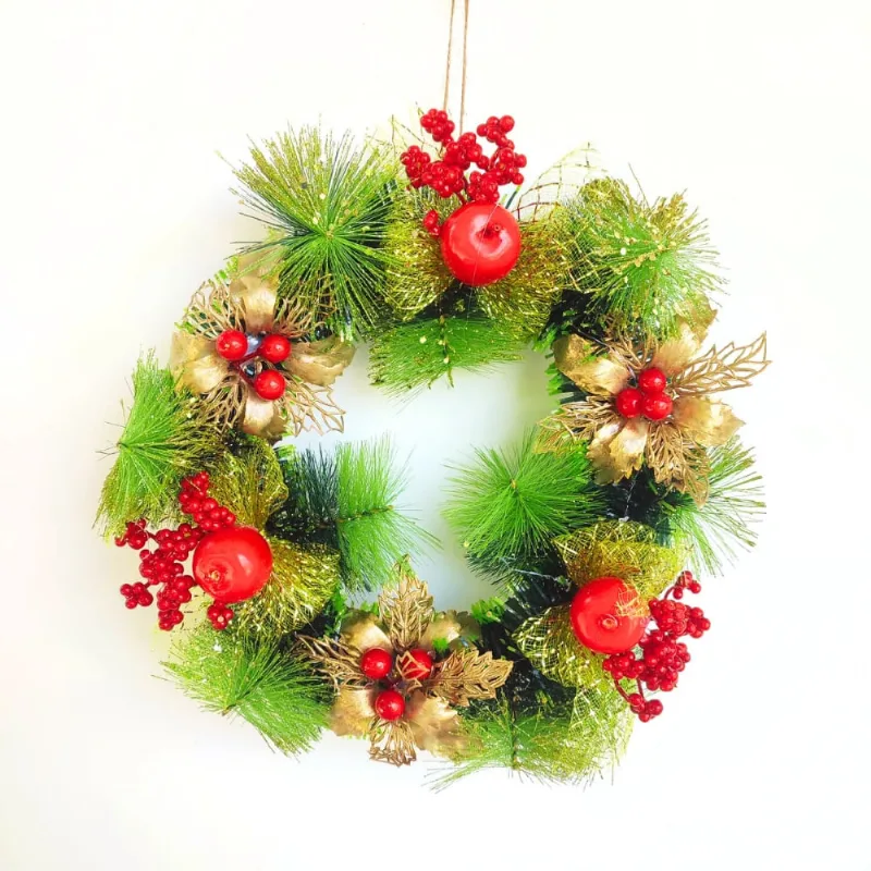 Guirlanda Natalina Decorativa 30cm Laços Frutas e Folhas