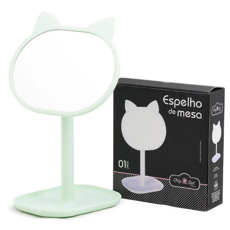 Espelho De Mesa Oval Giratorio Com Base Porta Objetos