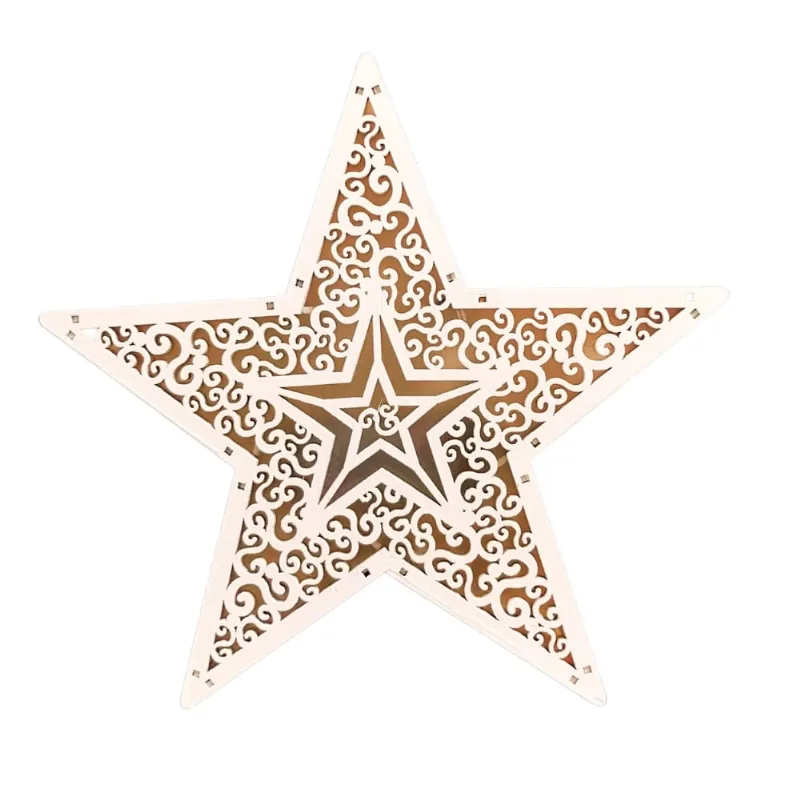 Decoração estrela de madeira corte laser branca C/5 leds -20CM.