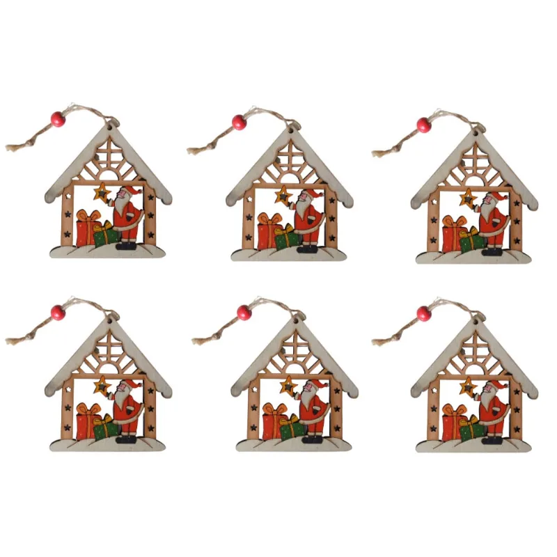 Jogo Com 6 Placas Natalinas Casinha Noel Pendurável 10x9cm - saldão