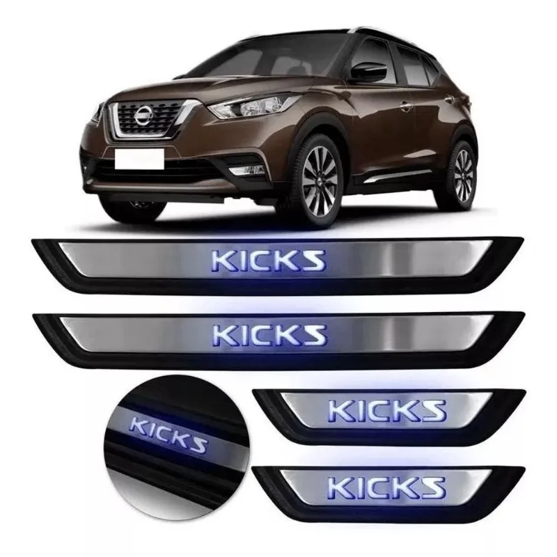 Soleira de Porta Kicks Aço Inox com Led Azul - KX3