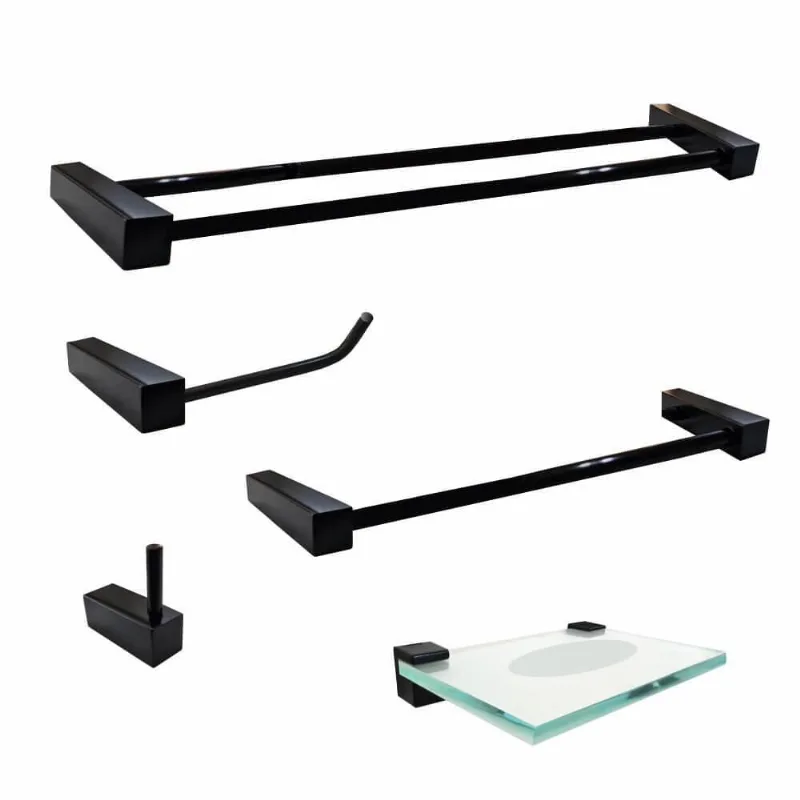 Kit De Acessórios Para Banheiro Duplo Preto Fosco Prátika