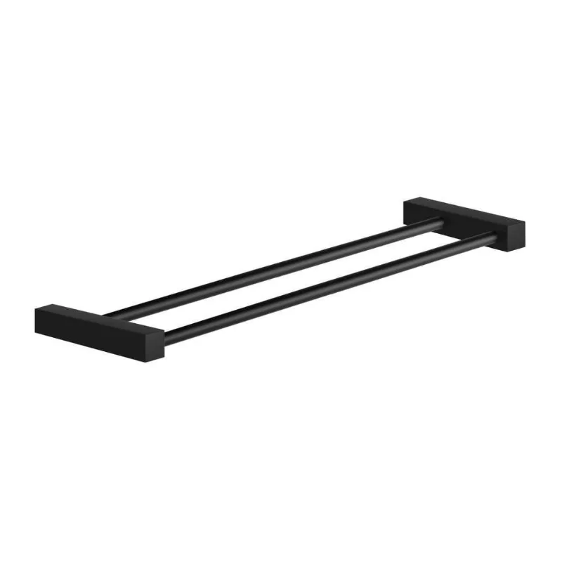 Porta Toalha Toalheiro Duplo Para Banheiro Preto Fosco Troia 40cm