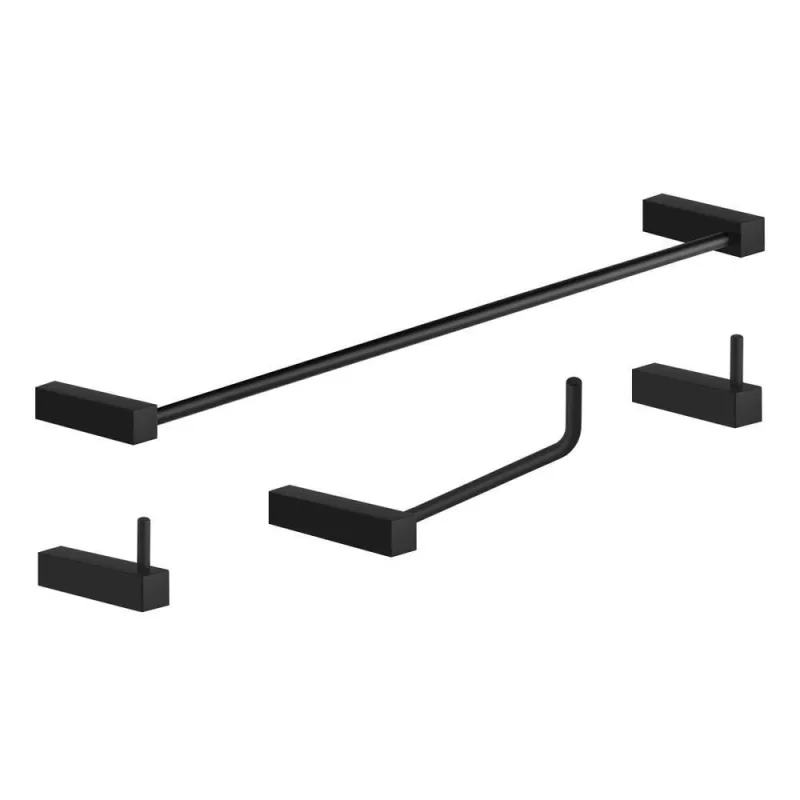 Kit De Acessórios Para Banheiro Preto Fosco 4 Peças Grego Metal 2050tr - Não Informado