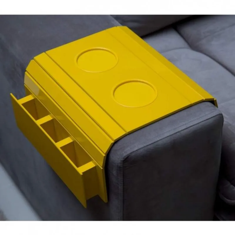 Esteira para Sofá Flexível 2 Porta Copos e Porta Controle LC Marques Amarelo
