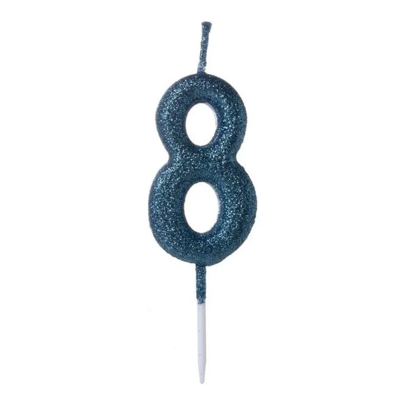 Vela Pequena Glitter Azul Número 8 - 1 Un