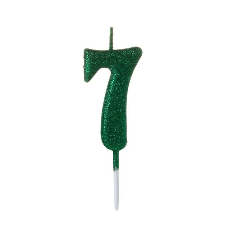 Vela Pequena Glitter Verde Número 7 - 1 Un