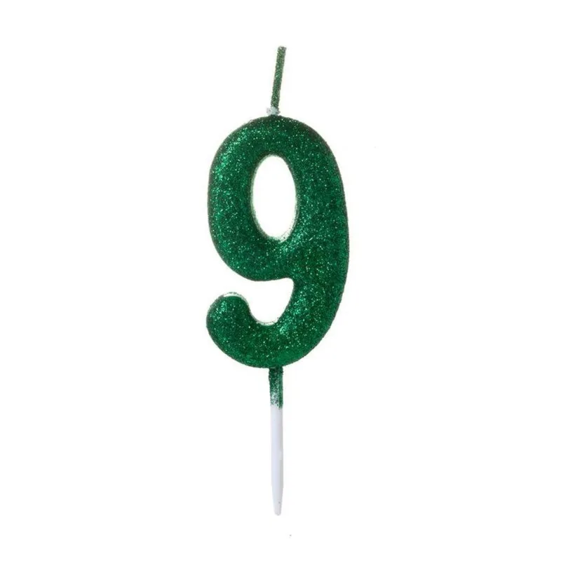 Vela Pequena Glitter Verde Número 9 - 1 Un