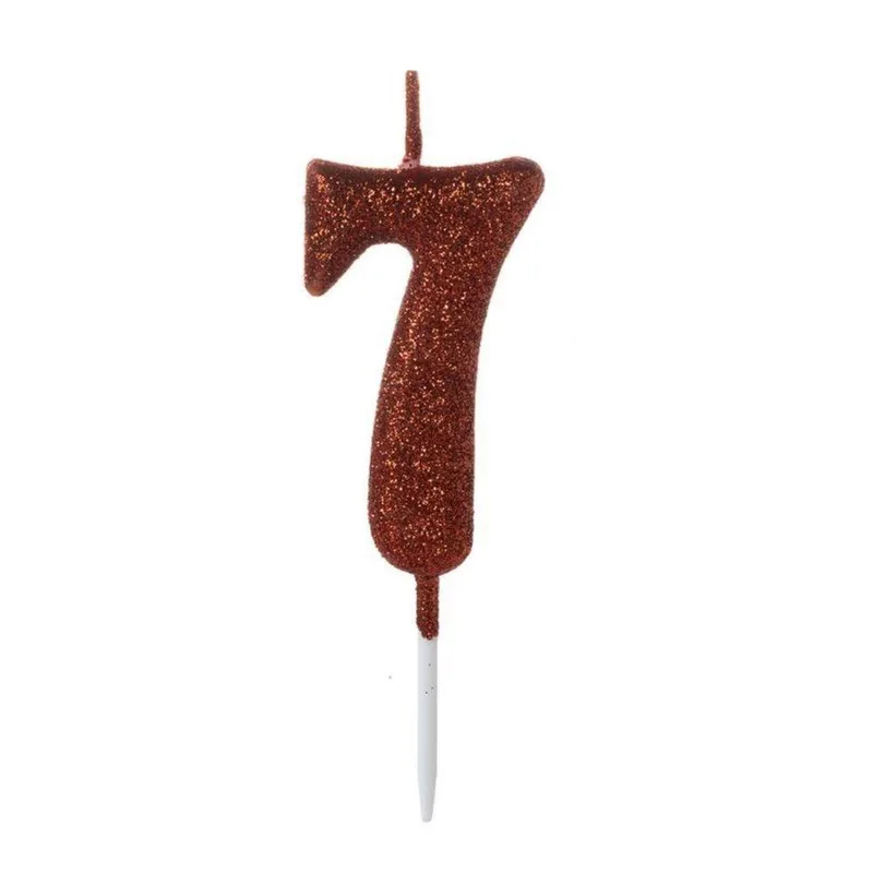 Vela Pequena Glitter Vermelha Número 7 - 1 Un