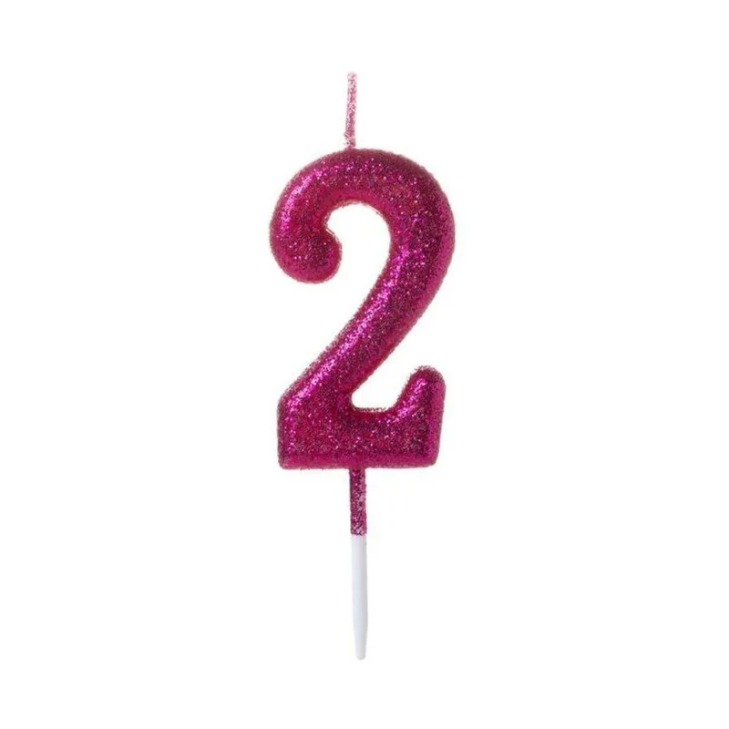 Vela Pequena Glitter Rosa Número 2 - 1 Un