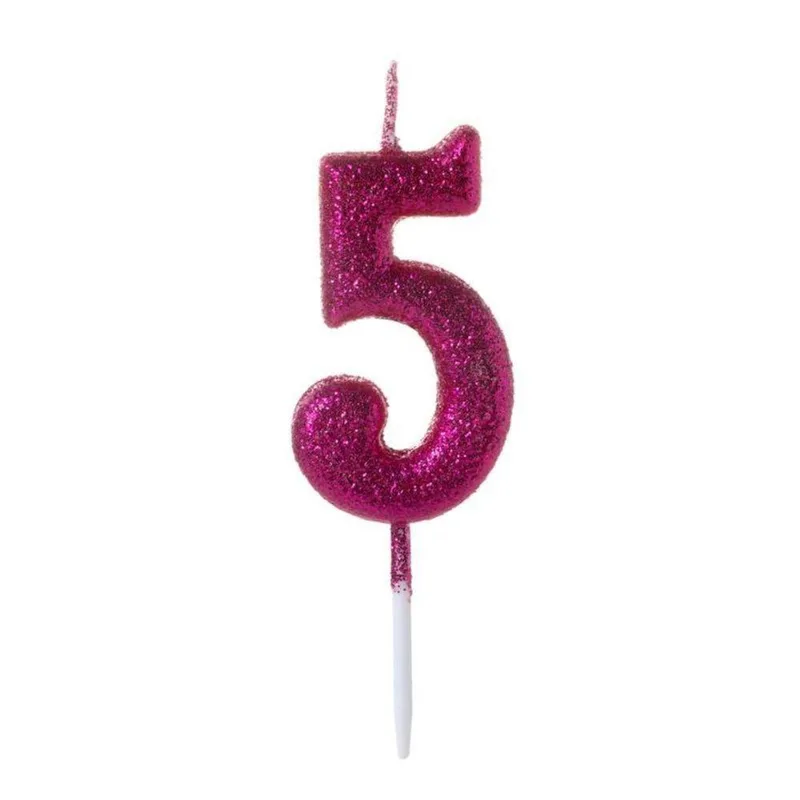 Vela Pequena Glitter Rosa Número 5 - 1 Un