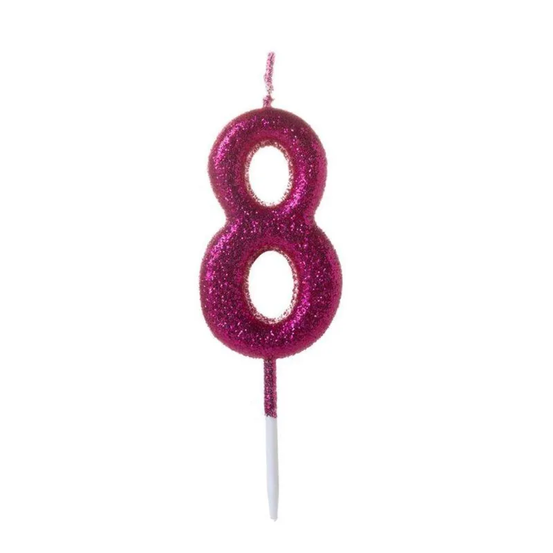 Vela Pequena Glitter Rosa Número 8 - 1 Un