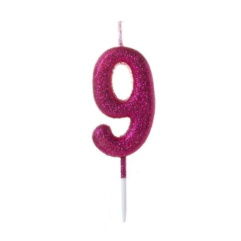 Vela Pequena Glitter Rosa Número 9 - 1 Un