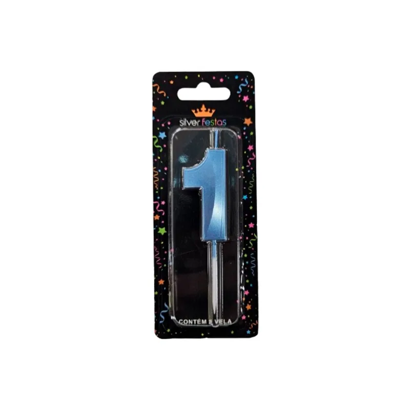 Vela Aniversário Silver Mini Design Azul N.1 un