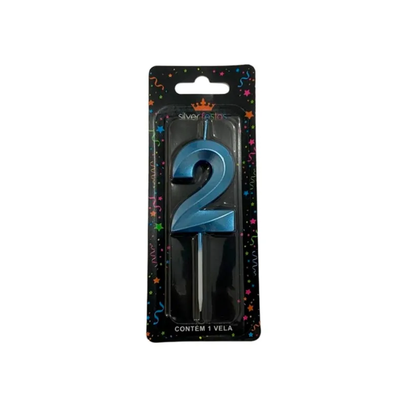 Vela Aniversário Silver Mini Design Azul N.2 un
