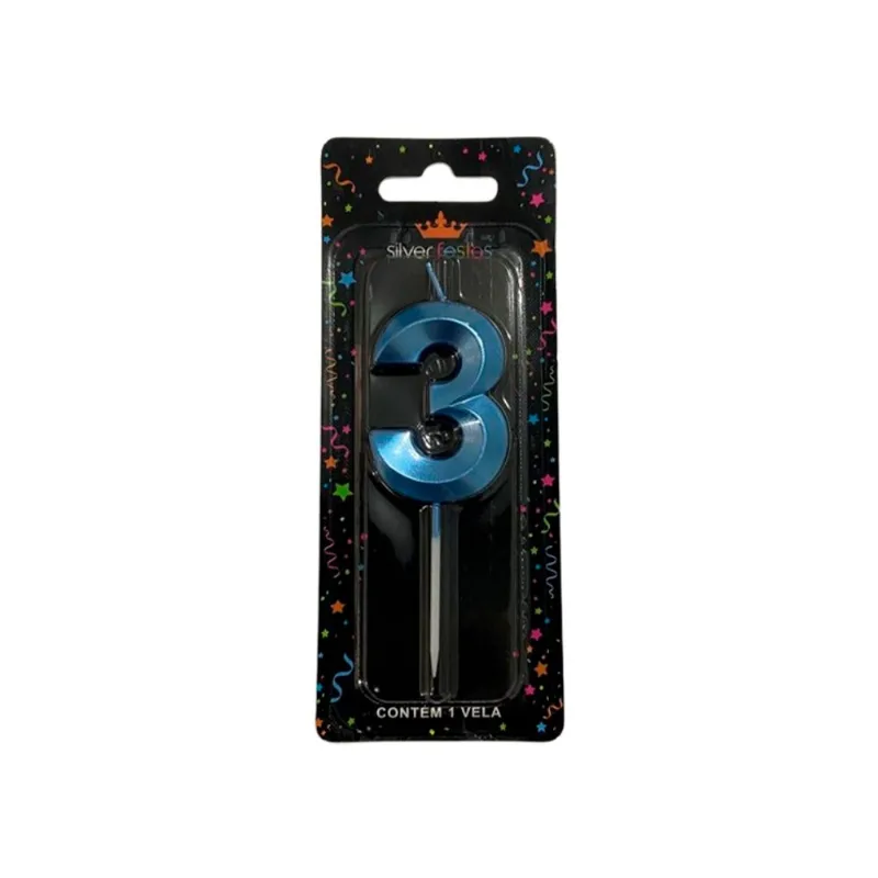 Vela Aniversário Silver Mini Design Azul N.3 un
