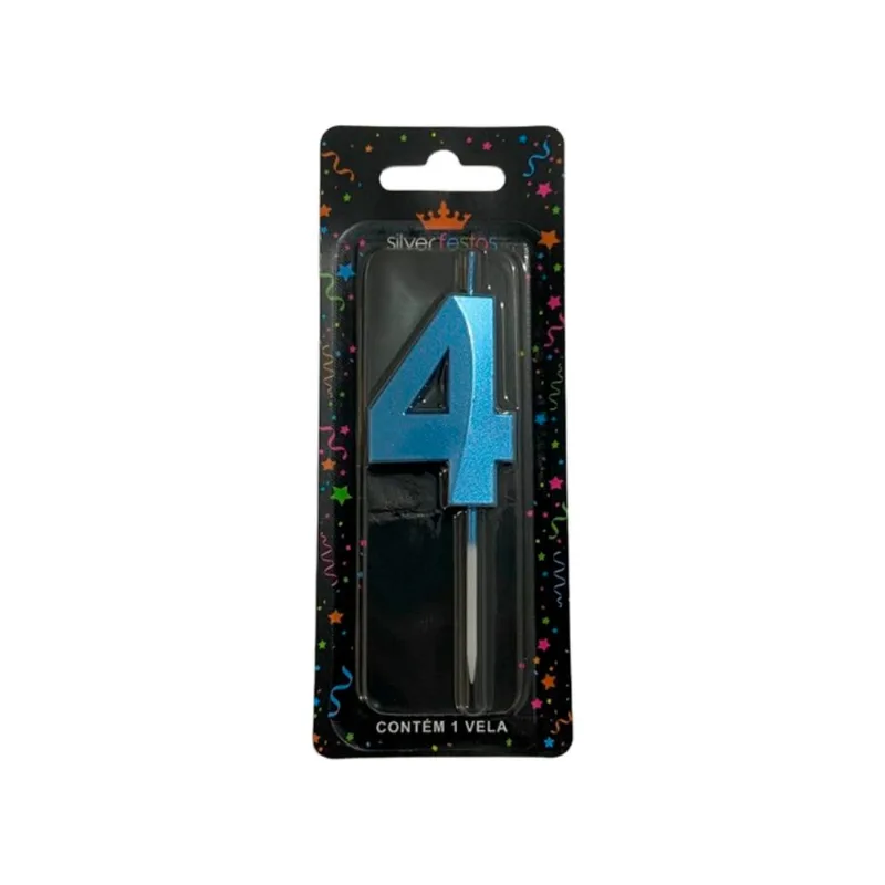 Vela Aniversário Silver Mini Design Azul N.4 un