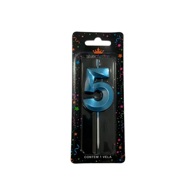 Vela Aniversário Silver Mini Design Azul N.5 un