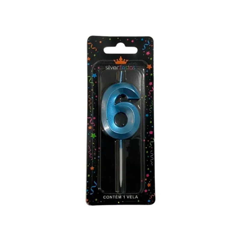 Vela Aniversário Silver Mini Design Azul N.6 un