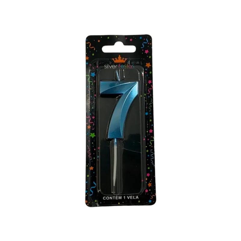 Vela Aniversário Silver Mini Design Azul N.7 un