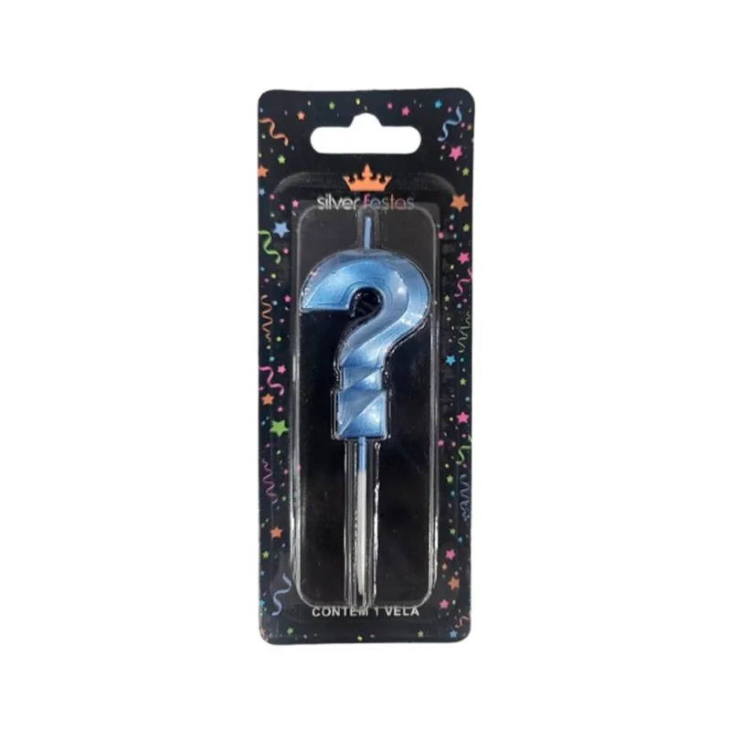 Vela Aniversário Silver Mini Design Azul Interrogação un