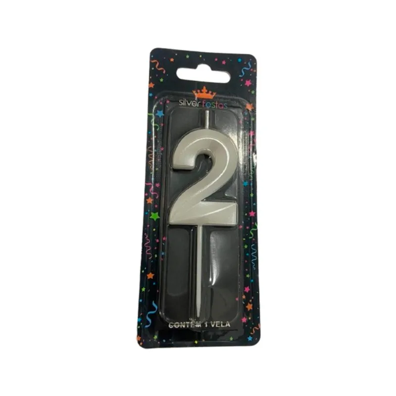 Vela Aniversário Silver Mini Design Branca Perolizada N.2 un