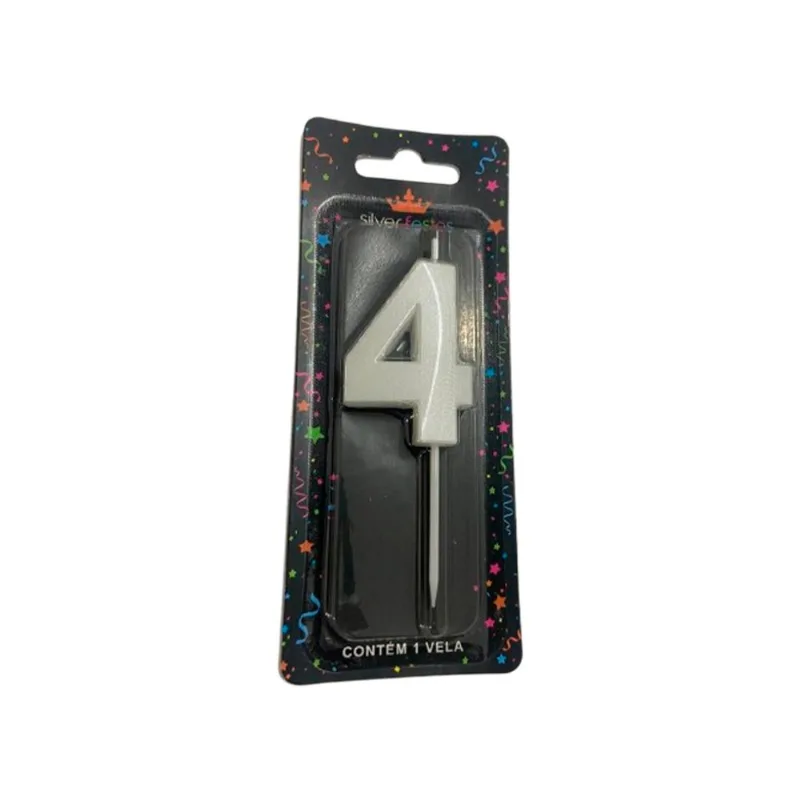 Vela Aniversário Silver Mini Design Branca Perolizada N.4 un