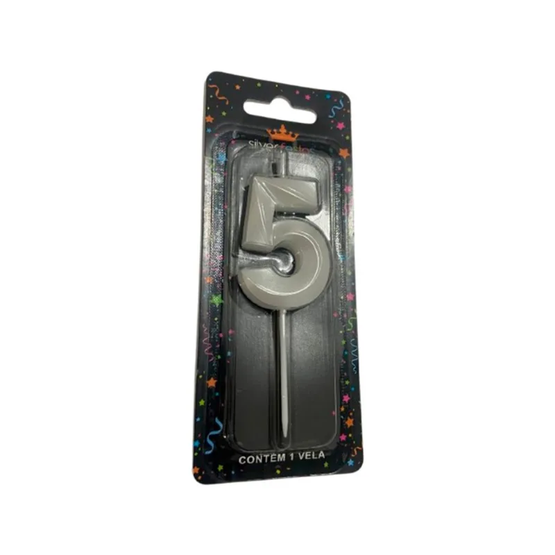 Vela Aniversário Silver Mini Design Branca Perolizada N.5 un