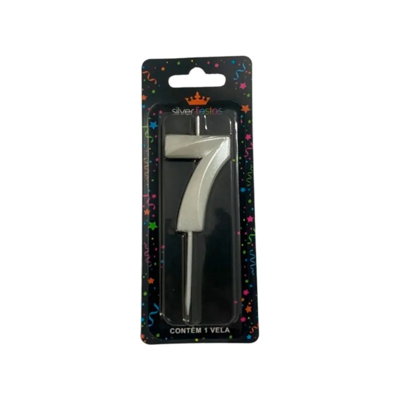 Vela Aniversário Silver Mini Design Branca Perolizada N.7 un