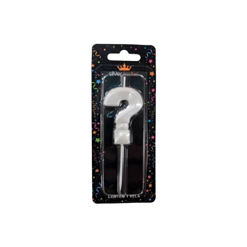 Vela Aniversário Silver Mini Design Branca Perolizada Interrogação un