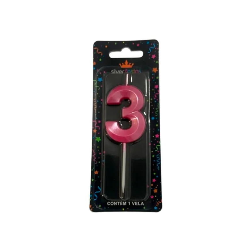 Vela Aniversário Silver Mini Design Rosa N.3 un
