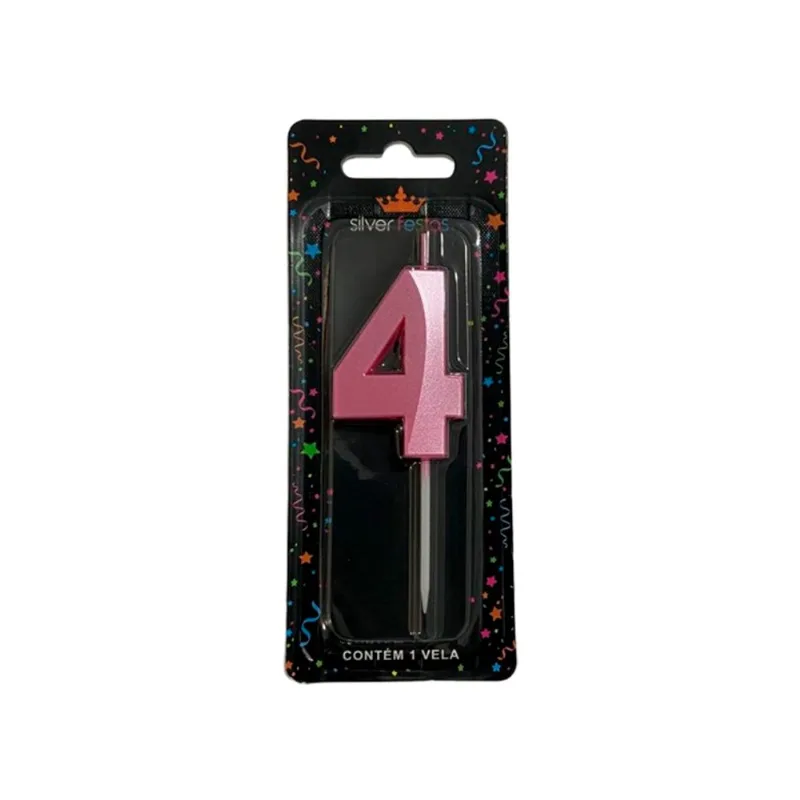 Vela Aniversário Silver Mini Design Rosa N.4 un