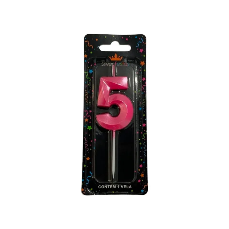 Vela Aniversário Silver Mini Design Rosa N.5 un