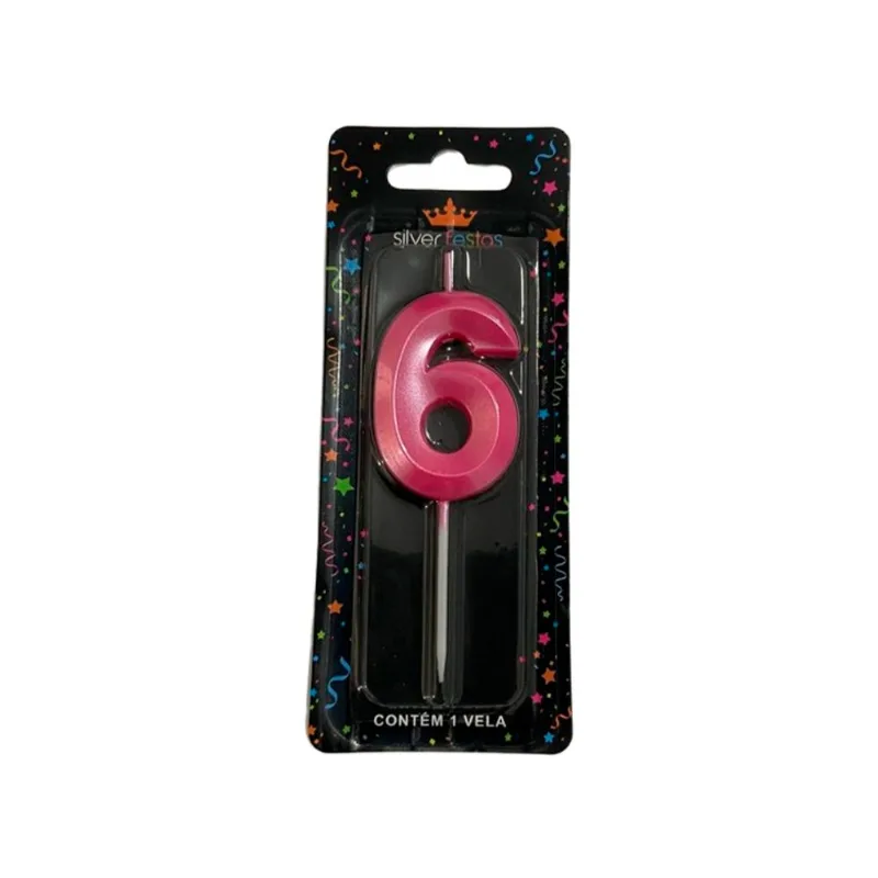 Vela Aniversário Silver Mini Design Rosa N.6 un