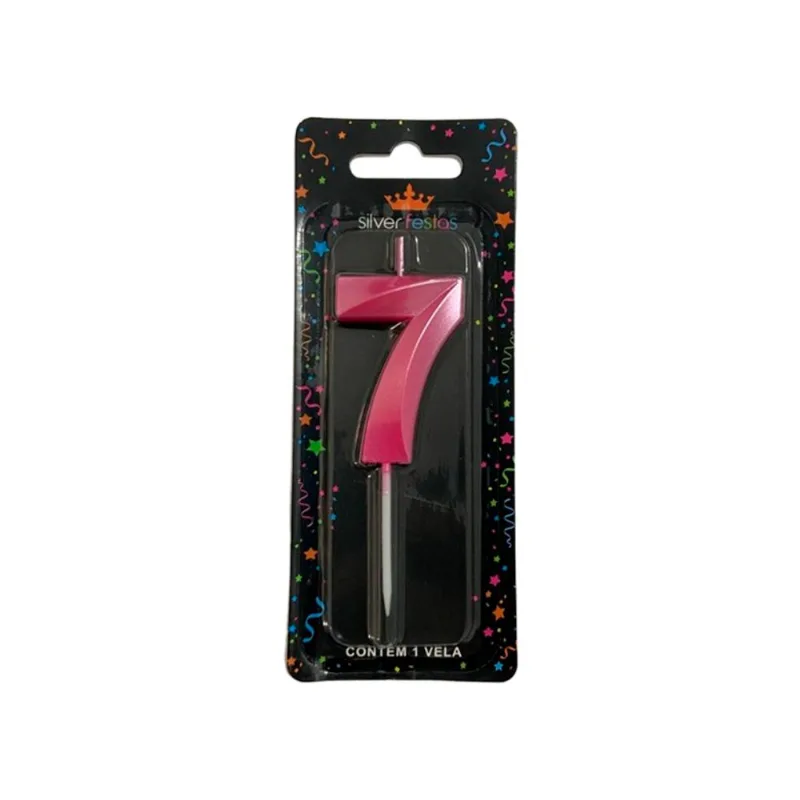 Vela Aniversário Silver Mini Design Rosa N.7 un