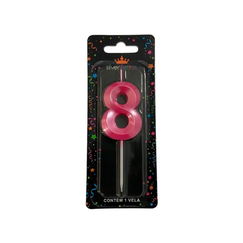 Vela Aniversário Silver Mini Design Rosa N.8 un
