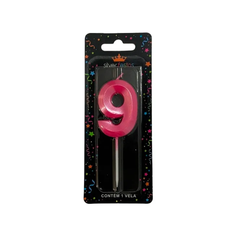 Vela Aniversário Silver Mini Design Rosa N.9 un