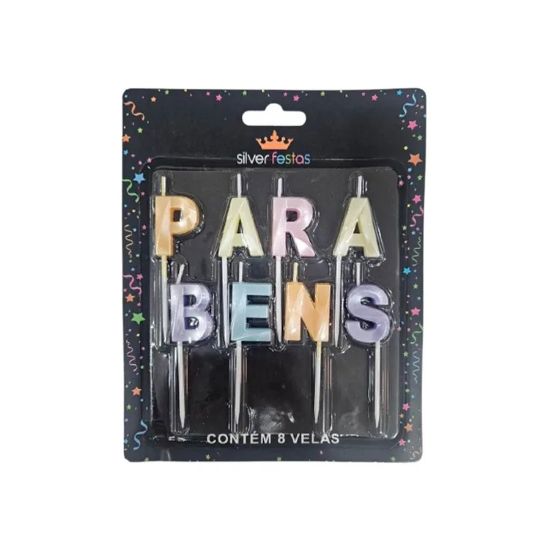 Vela Aniversário Silver Design Parabens Candy Color un