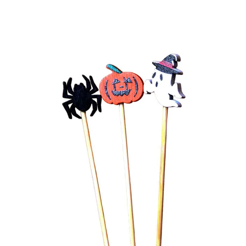 Palito Decorativo Para Petiscos Halloween 20 Unidades Abóbora Aranha Fantasma