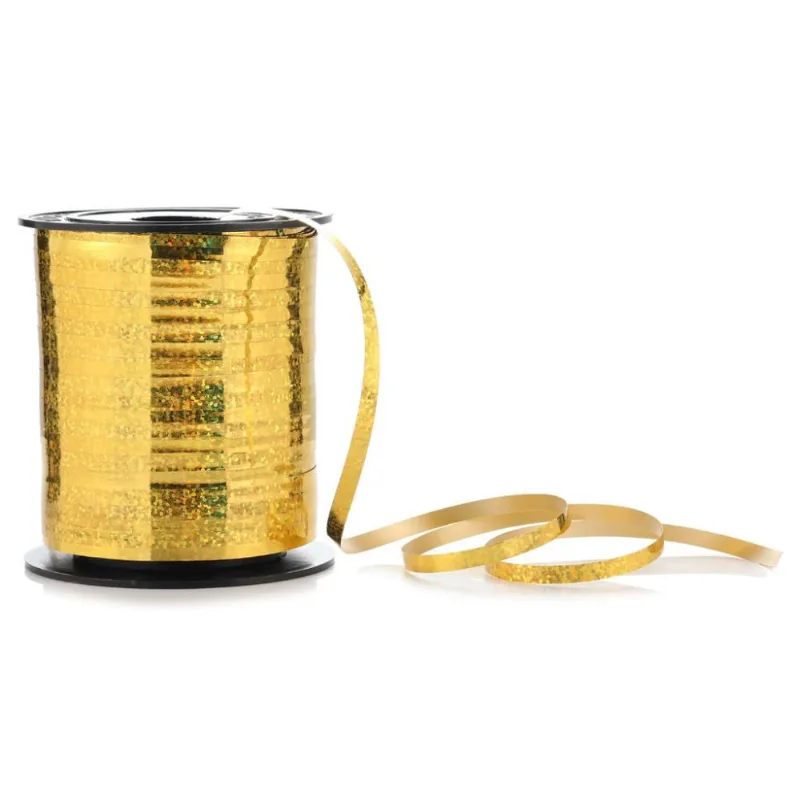 Fitilho Holográfico 5mm x 200m Para Amarrar E Decorar Dourado Silver Festas