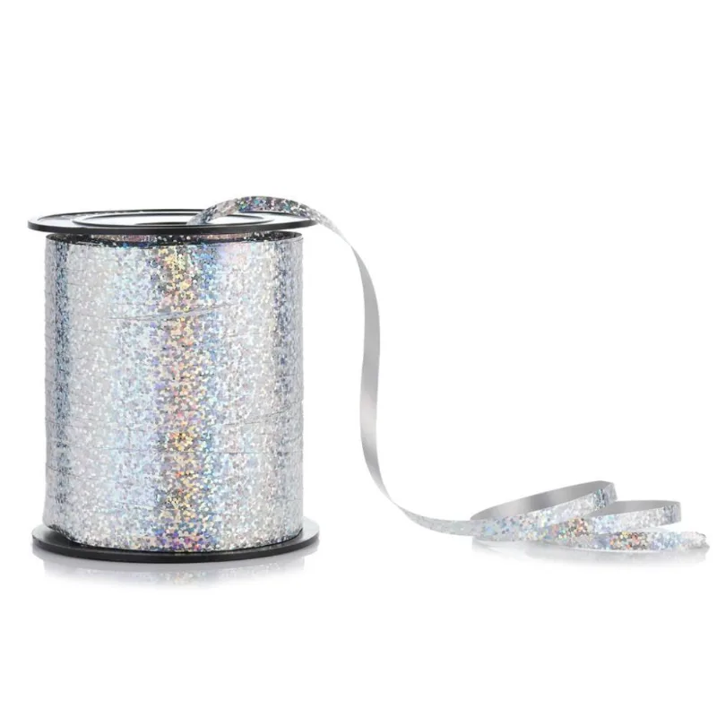 Fitilho Holográfico 5mm x 200m Para Amarrar E Decorar Prateado Silver Festas
