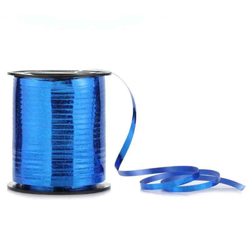 Fitilho Holográfico 5mm x 200m Para Amarrar E Decorar Azul Silver Festas