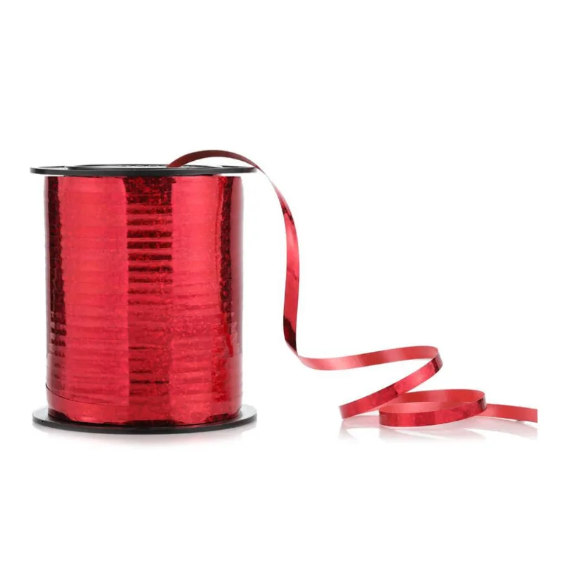 Fitilho Holográfico 5mm x 200m Para Amarrar E Decorar Vermelho Silver Festas