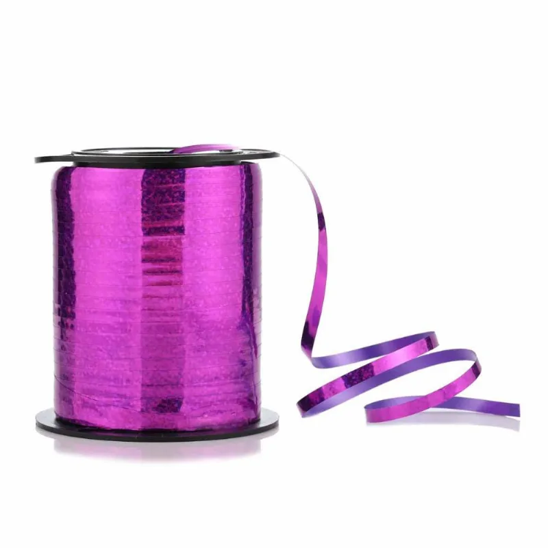 Fitilho Holográfico 5mm x 200m Para Amarrar E Decorar Roxo Silver Festas