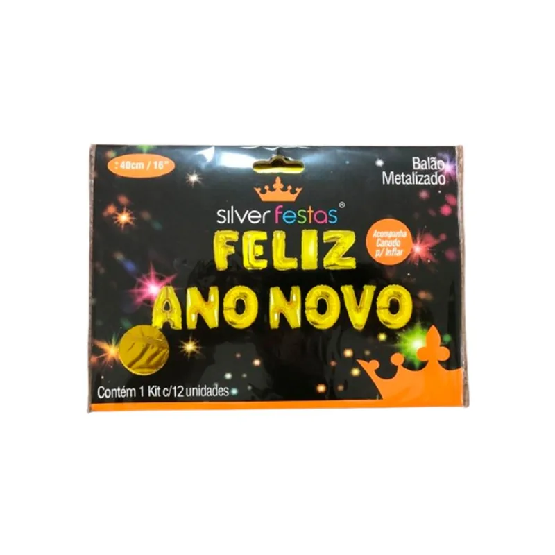 Balão Silver Metalizado Feliz Ano Novo Dourado Tam.16 un