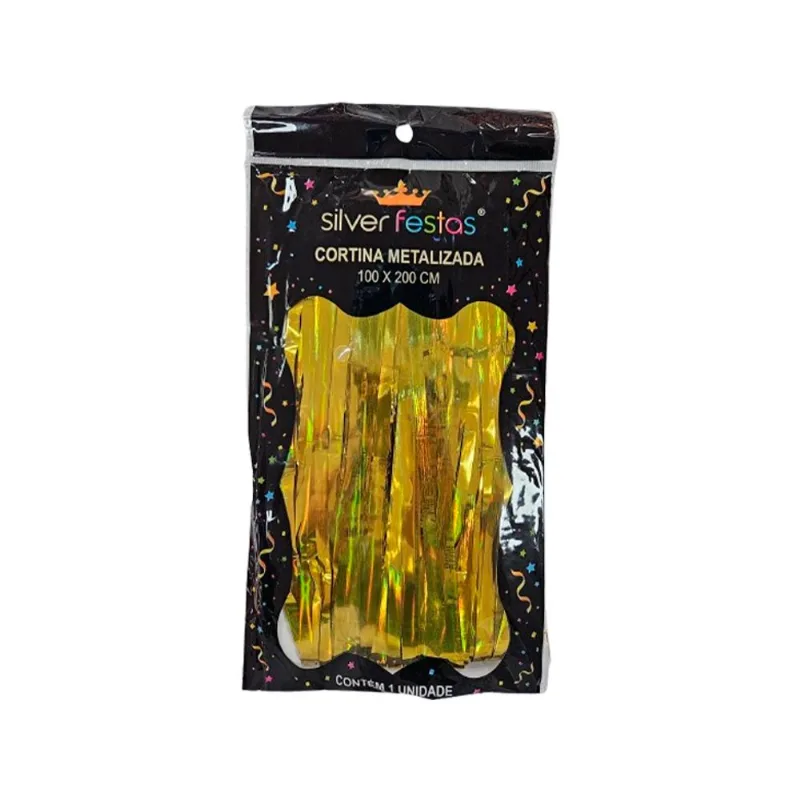 Cortina Silver Metallizada Holográfica Dourada un
