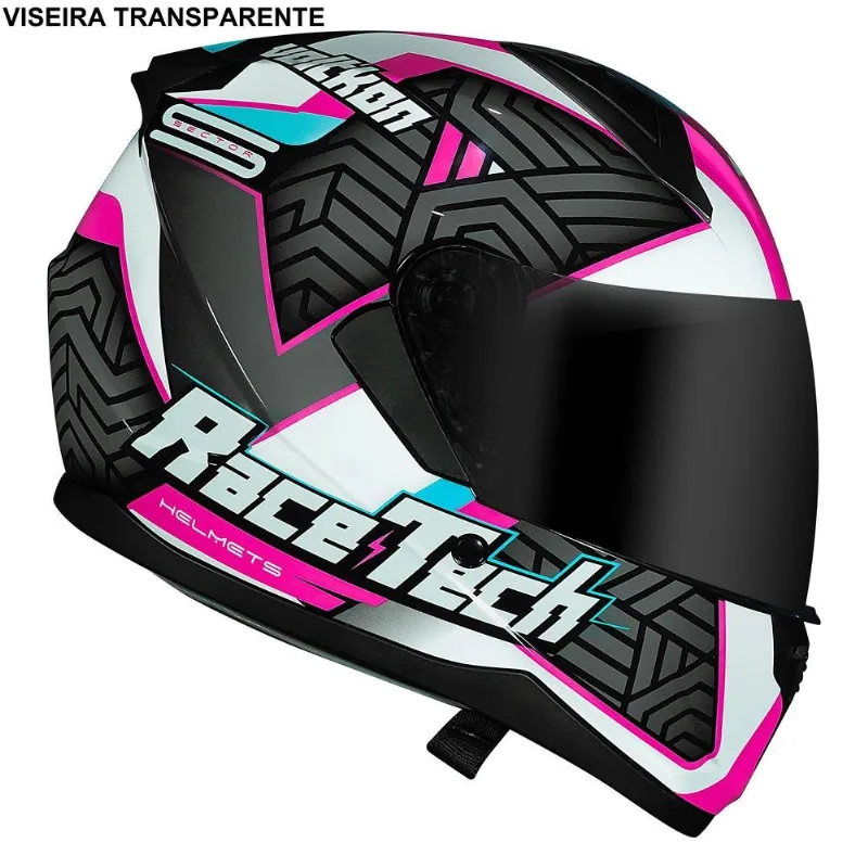 Capacete Race Tech Sector Voltkon Branco E Rosa 58 (MP)