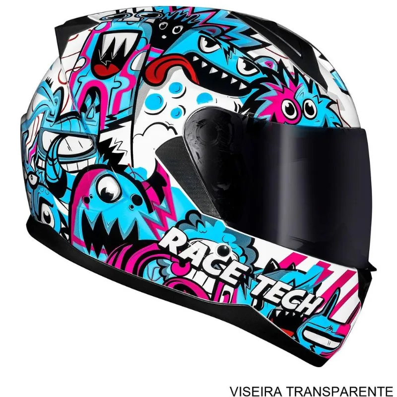 Capacete Race Tech Sector Monsters Branco Azul 56 (MP)