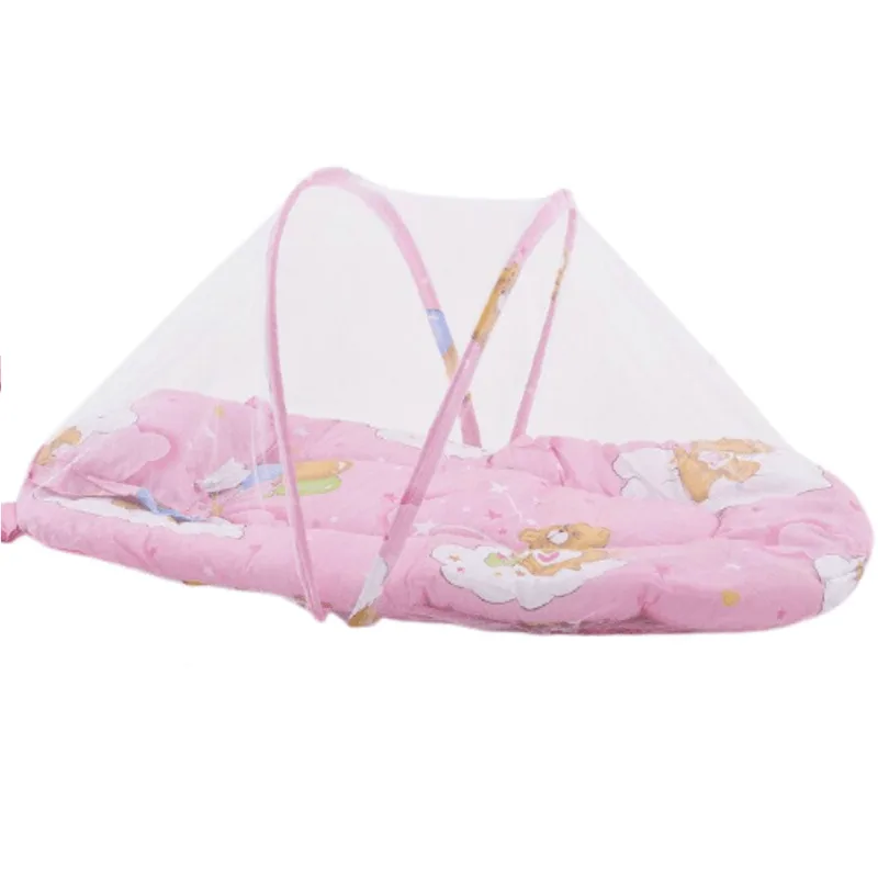 Mosquiteiro Berço Cama Para Bebê Colchão Tenda Portátil Rosa